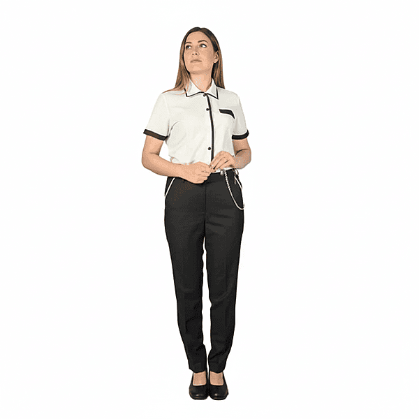 Women’s Housekeeping Uniform Set – Piped Collar Design, Regular Fit