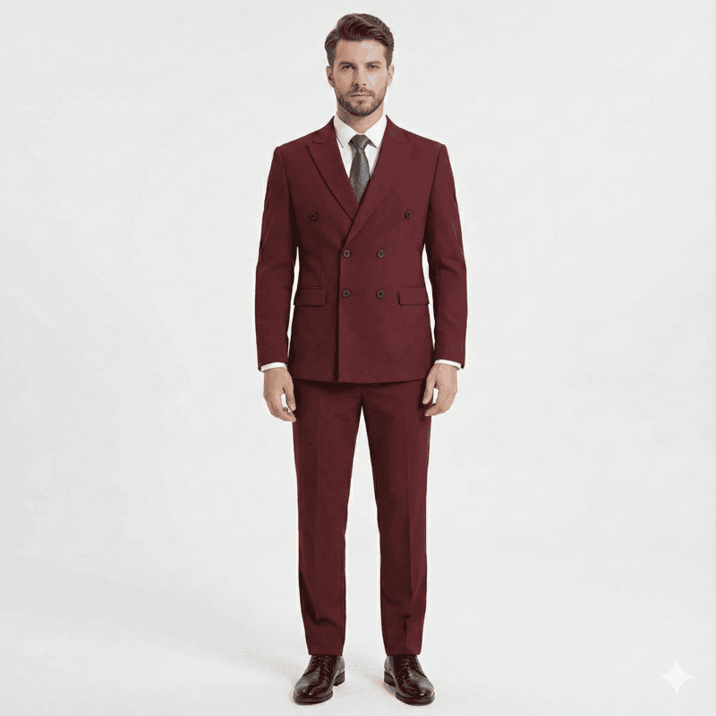 Men’s Double-Breasted Office Suit – Regular Fit, Poly-Viscose