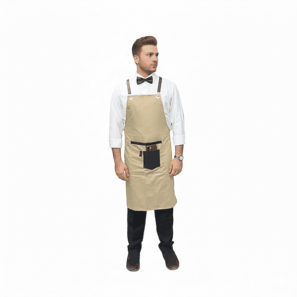 Unisex Service Apron – Extended-Length Twill Cotton with Leather Details