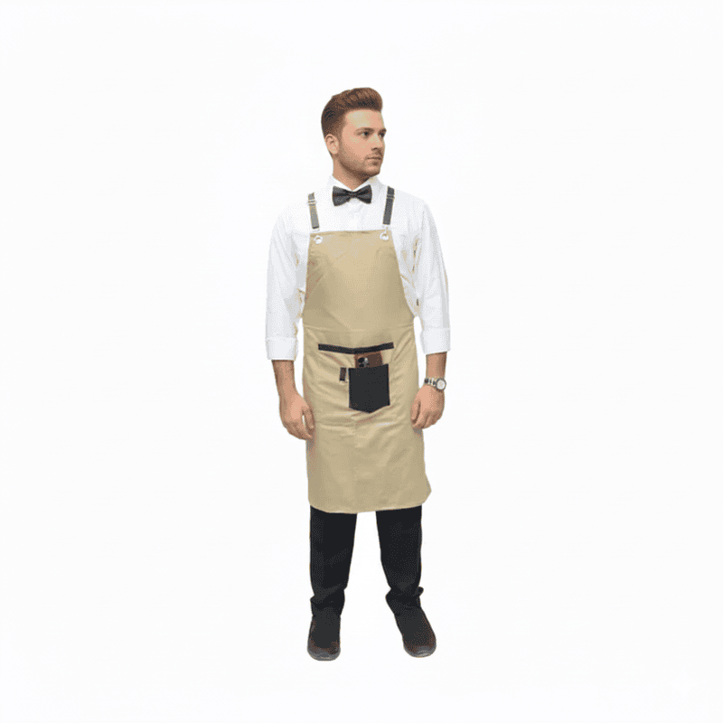 Unisex Service Apron – Extended-Length Twill Cotton with Leather Details