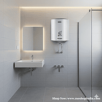 A sleek and cylindrical Usha Warmboy 25L geyser ready to provide hot water. A sleek and cylindrical Usha Warmboy 25L geyser ready to provide hot water.