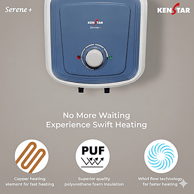 Close-up of the energy efficiency star rating label on the Kenstar 15L heater.