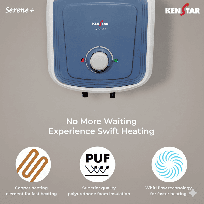 Close-up of the energy efficiency star rating label on the Kenstar 15L heater.