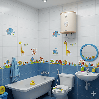 A wall-mounted Usha 15 litre water geyser in Misty-Ivory color.