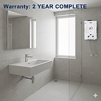 The 2-year complete warranty logo displayed next to the Padmini Instant Gas Water Heater "Flora". The 2-year complete warranty logo displayed next to the Padmini Instant Gas Water Heater "Flora".