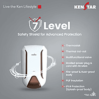 Product shot of the white Kenstar Inste 5.9L water heater against a white background.