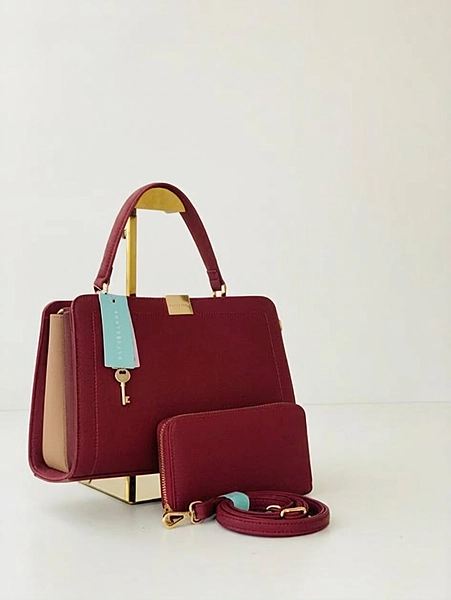 Chrisbella Elegant Structured Handbag Set with Matching Pouch & Shoulder Strap