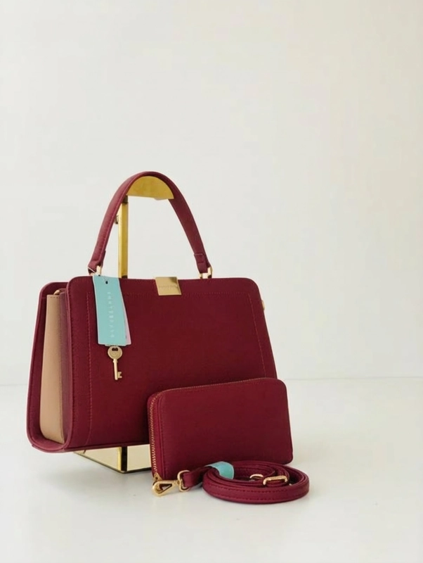 Chrisbella Elegant Structured Handbag Set with Matching Pouch & Shoulder Strap