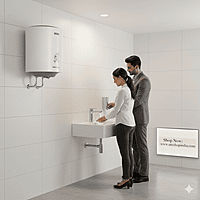 Usha Warmboy 15L electric storage water heater against a neutral background. Usha Warmboy 15L electric storage water heater against a neutral background.