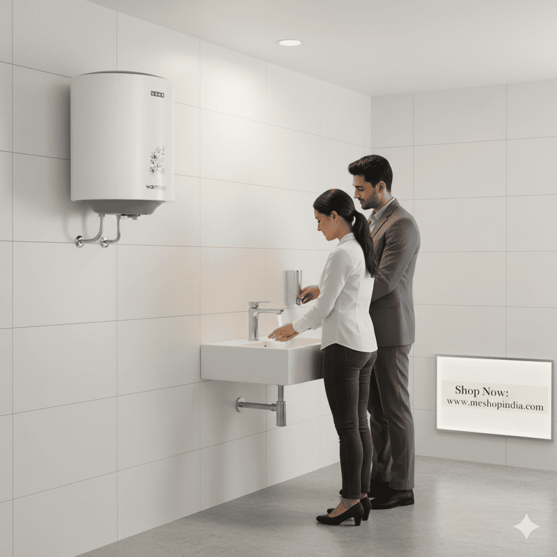 Usha Warmboy 15L electric storage water heater against a neutral background.