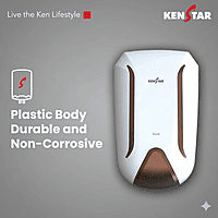 Detail shot of the Kenstar logo and "Inste" branding on the 5.9L water heater.