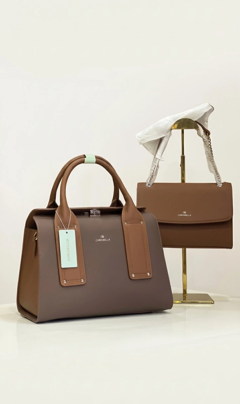 Chrisbella Elegant Two-Tone Structured Handbag Set
