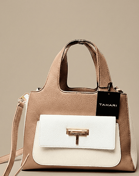 TWO TONE TOP HANDLE BAG