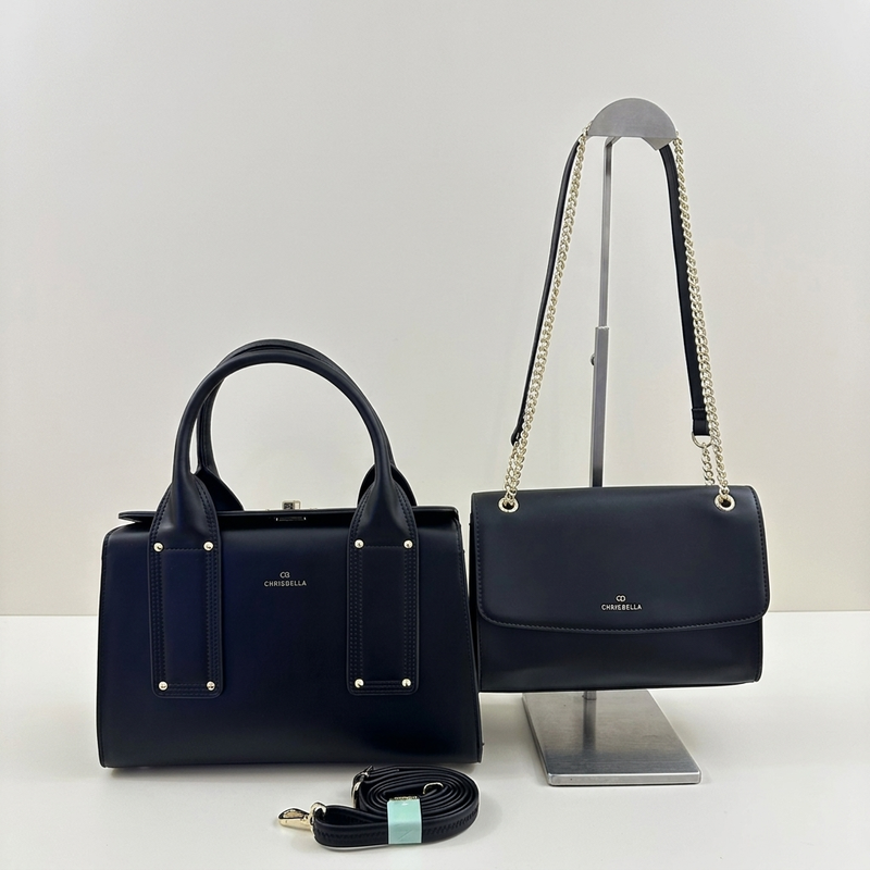 Chrisbella Elegant Two-Tone Structured Handbag Set