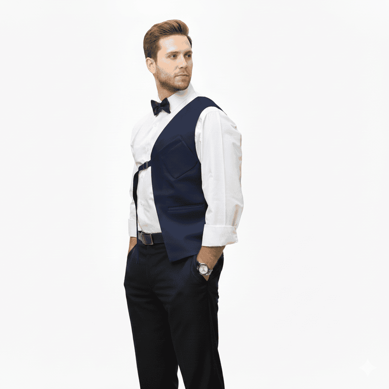 Unisex Half-Panel Leather Vest – Adjustable Belted Design