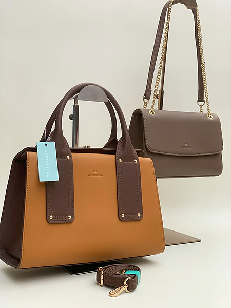 Chrisbella Elegant Two-Tone Structured Handbag Set