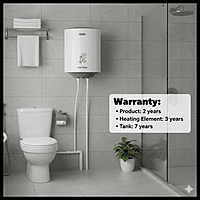 The Usha 25-liter Warmboy water heater installed in a modern bathroom setting. The Usha 25-liter Warmboy water heater installed in a modern bathroom setting.