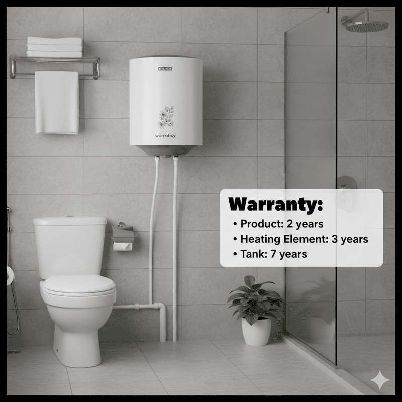 The Usha 25-liter Warmboy water heater installed in a modern bathroom setting.