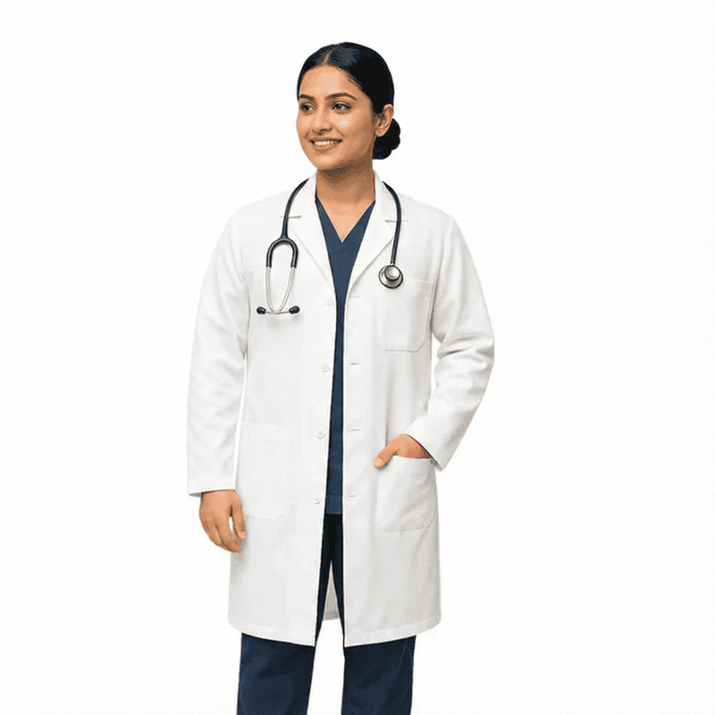 Unisex Full-Sleeve White Lab Coat – 100% Polyester Professional Wear