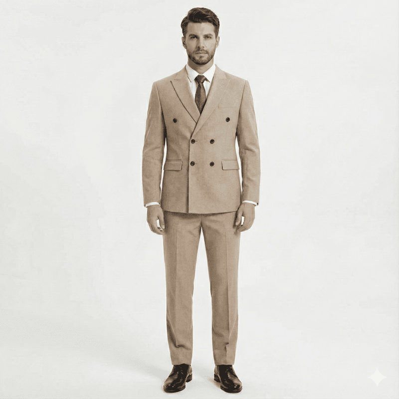 Men’s Double-Breasted Office Suit – Regular Fit, Poly-Viscose