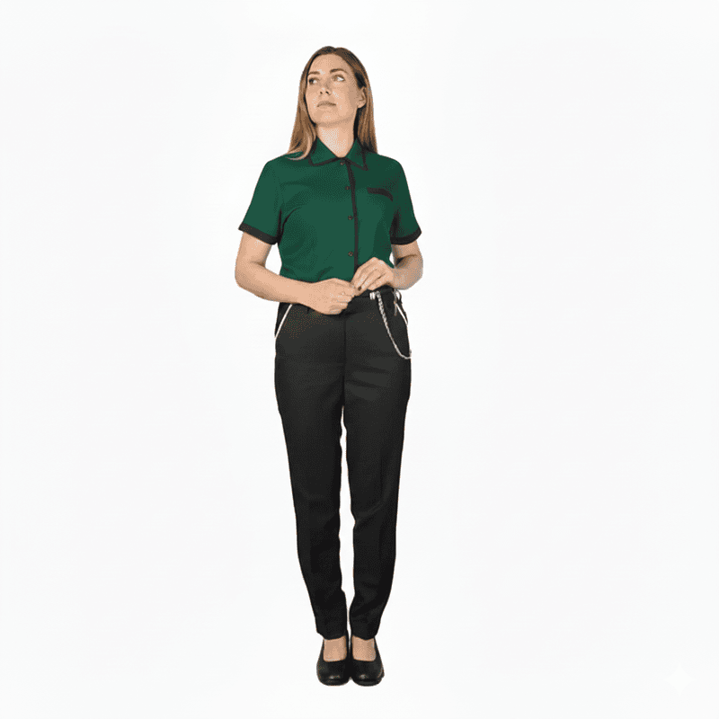 Women’s Housekeeping Uniform Set – Piped Collar Design, Regular Fit