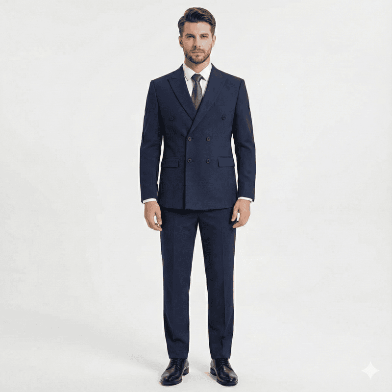 Men’s Double-Breasted Office Suit – Regular Fit, Poly-Viscose