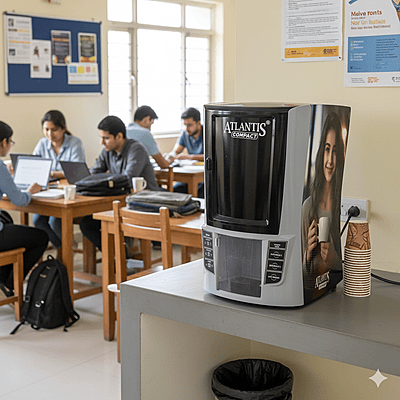 The Atlantis Compact vending machine being used in a small retail shop in Gurgaon. The Atlantis Compact vending machine being used in a small retail shop in Gurgaon.