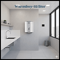 Usha's energy-efficient Warmboy 25-liter water heater against a neutral background. Usha's energy-efficient Warmboy 25-liter water heater against a neutral background.