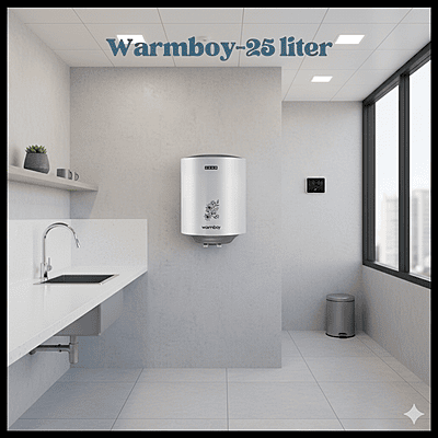 Usha's energy-efficient Warmboy 25-liter water heater against a neutral background.