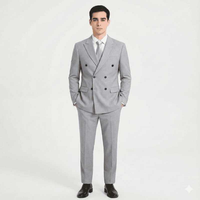 Men’s Double-Breasted Office Suit – Regular Fit, Poly-Viscose
