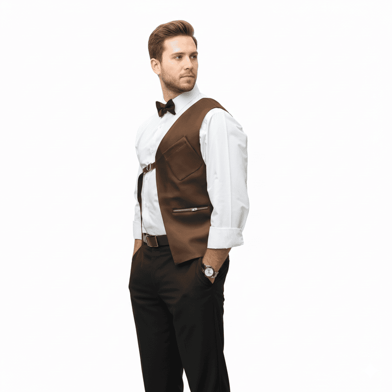 Unisex Half-Panel Leather Vest – Adjustable Belted Design