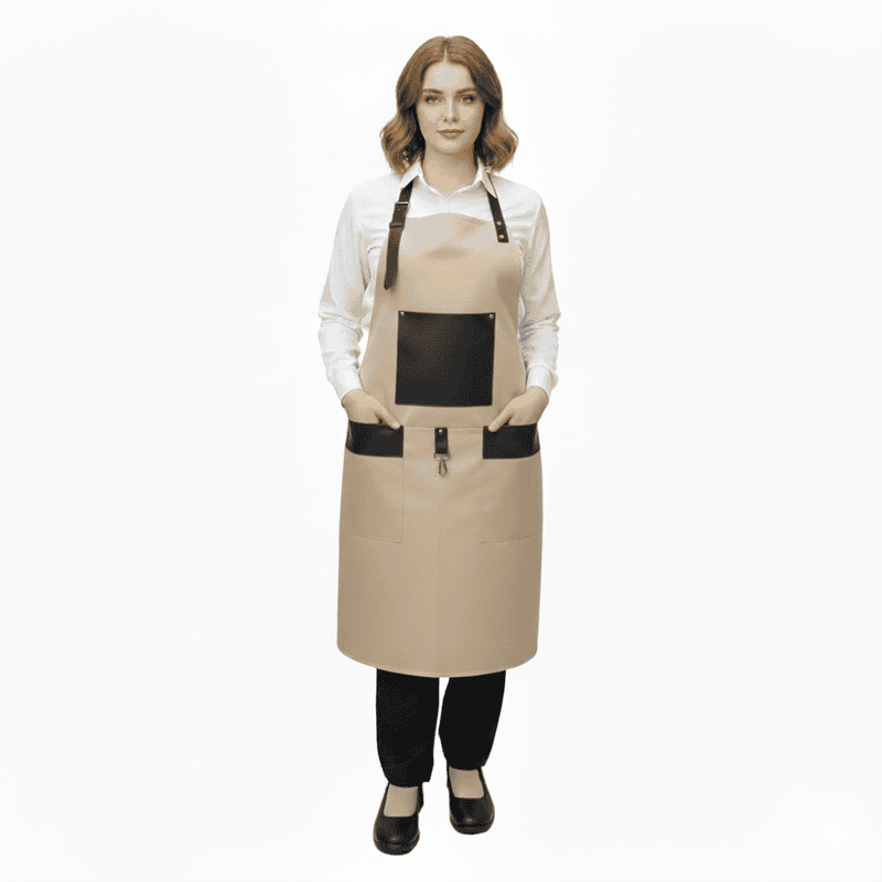 Unisex Professional Long Apron – Twill Cotton with Leather Trim Details