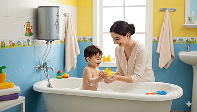 The power and heating indicator lights on the Usha Misty 25L geyser. The power and heating indicator lights on the Usha Misty 25L geyser.