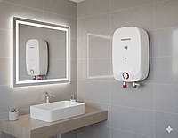 A close-up of the ISI Certified logo on the Padmini Electric Instant Water Heater. A close-up of the ISI Certified logo on the Padmini Electric Instant Water Heater.