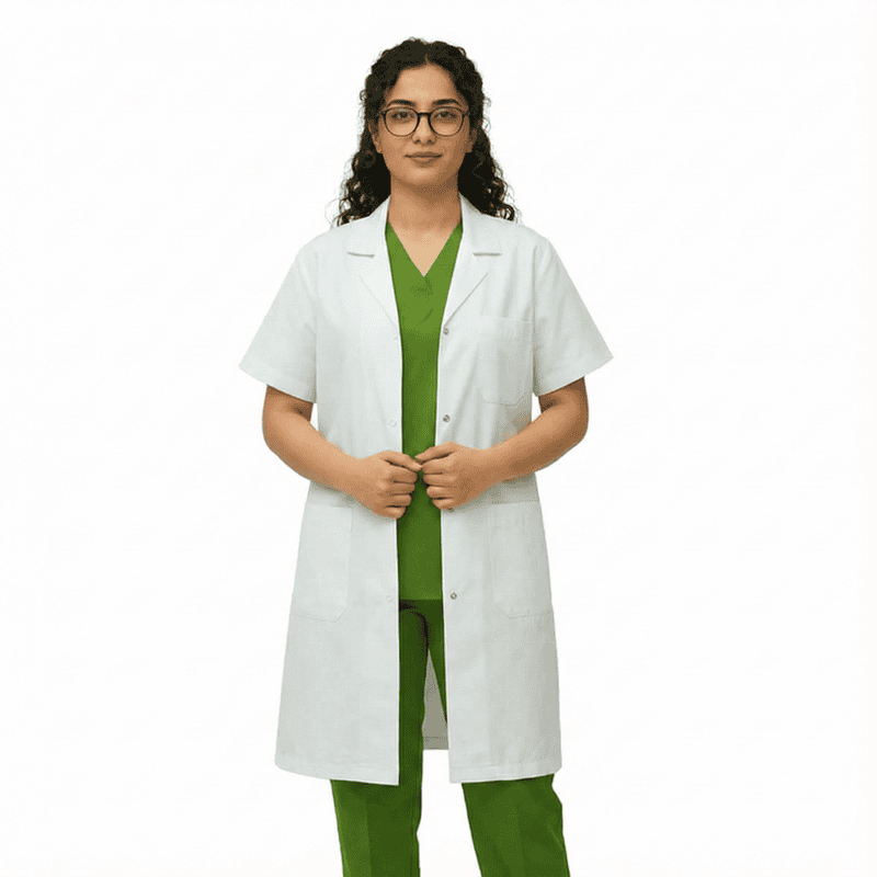 Unisex Half-Sleeve White Lab Coat – 65/35 Poly-Cotton Blend