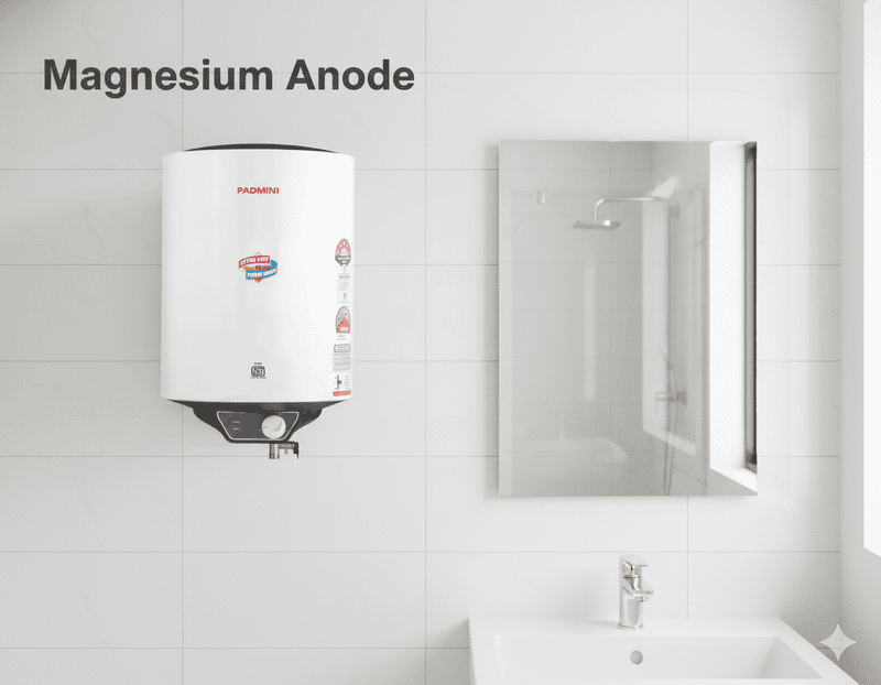 Magnesium Anode rod, a key feature for hard water in the Padmini Electric Water Heater Majesty 15L.