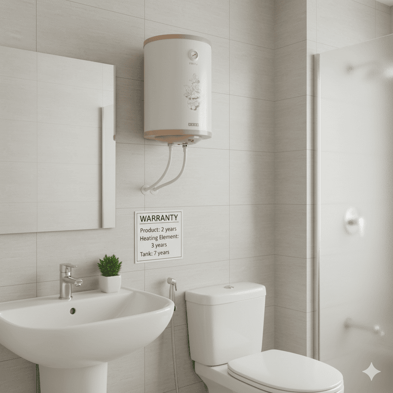 The compact and stylish Usha Misty-Ivory 15 litre water heater.