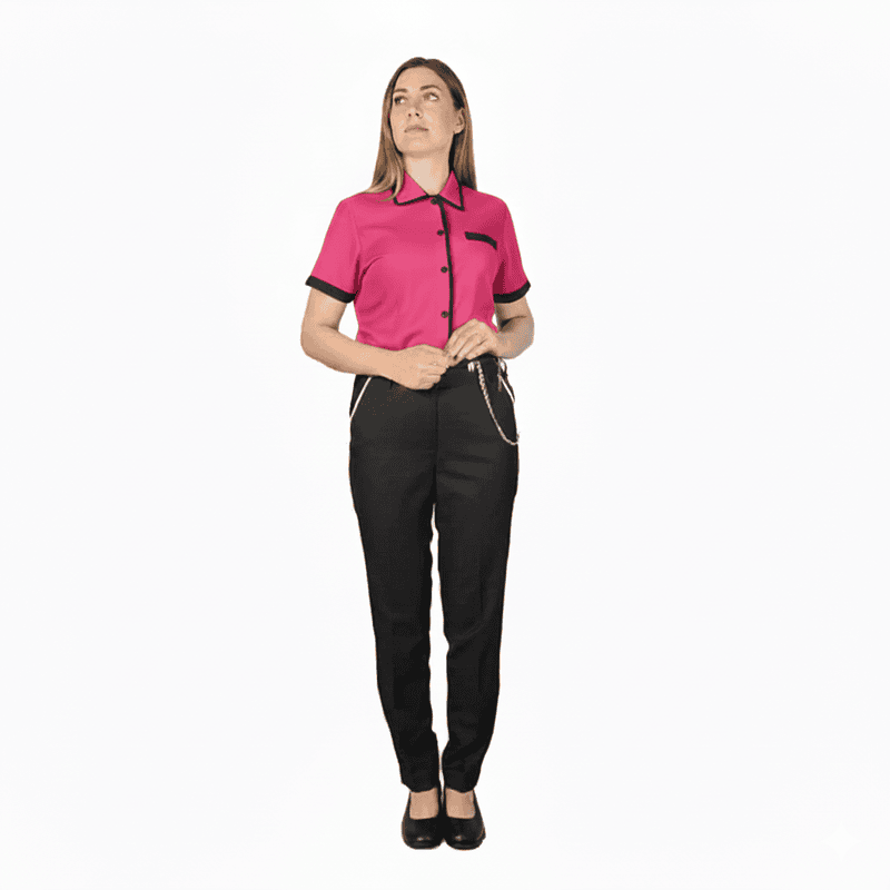 Women’s Housekeeping Uniform Set – Piped Collar Design, Regular Fit