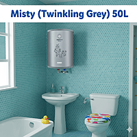 Wall-mounted Usha 50L water heater in a sparkling twinkling grey color. Wall-mounted Usha 50L water heater in a sparkling twinkling grey color.