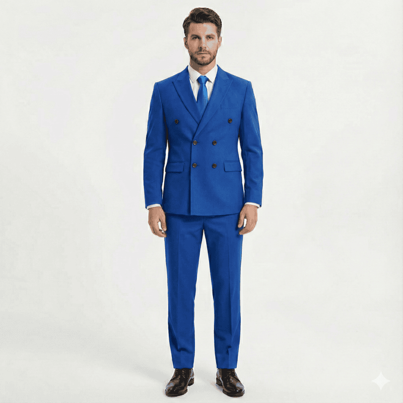 Men’s Double-Breasted Office Suit – Regular Fit, Poly-Viscose