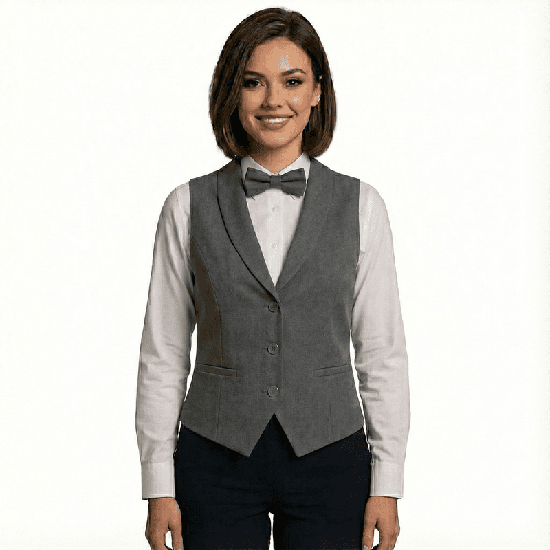 Women’s Blazer-Collar Waistcoat – Poly Wool, 3-Button Style