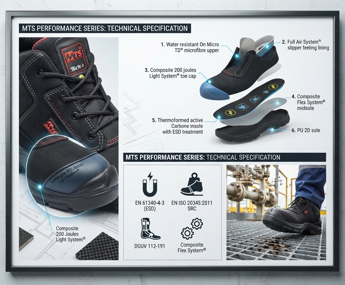 MTS By Honeywell Total Flex 70109 S3 SRC HI CI High Ankle Safety Shoes, Black Color,