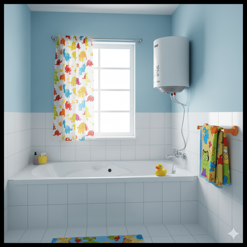 A family-size Usha Warmboy 25-liter water heater providing consistent hot water.