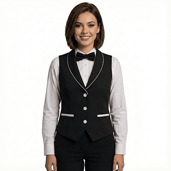 Women’s Blazer-Collar Waistcoat – Poly Wool, 3-Button Style