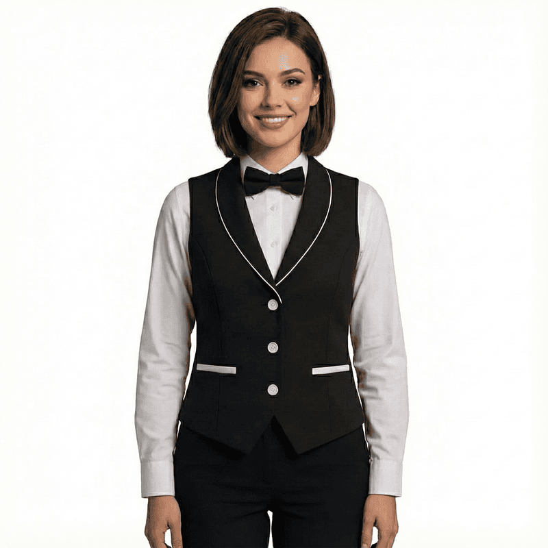 Women’s Blazer-Collar Waistcoat – Poly Wool, 3-Button Style