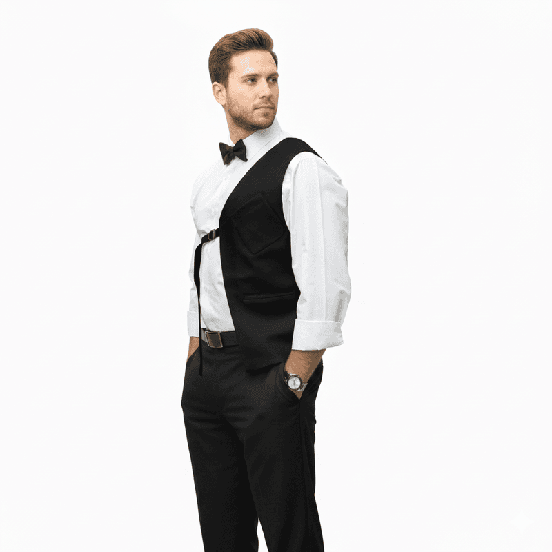 Unisex Half-Panel Leather Vest – Adjustable Belted Design