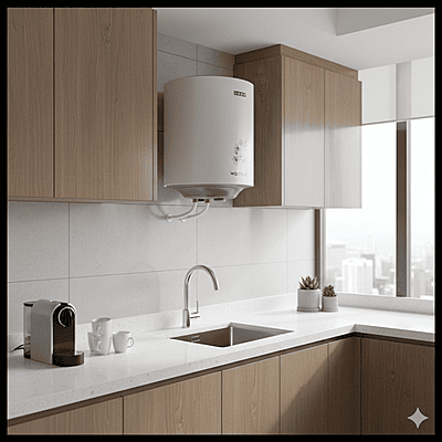 A product image of the durable Usha Warmboy 25-liter electric water heater.