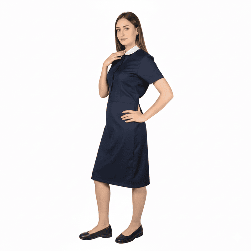 Women’s Housekeeping Uniform Set – Collared Frock Style, Regular Fit