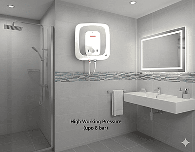 The Padmini Pluto 25L geyser installed in a high-rise Gurgaon apartment, perfect for 8-bar pressure. The Padmini Pluto 25L geyser installed in a high-rise Gurgaon apartment, perfect for 8-bar pressure.