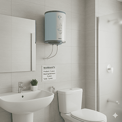 Close-up of the temperature control knob on the Usha Misty water heater. Close-up of the temperature control knob on the Usha Misty water heater.